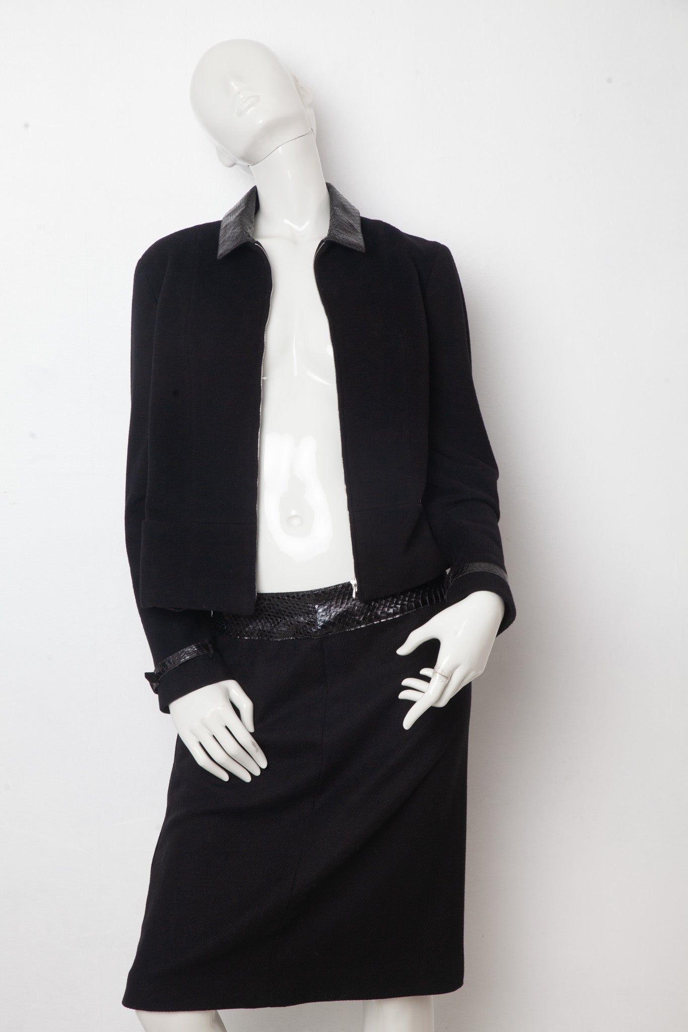 Lawrence Steele 90s wool and python black skirt suit
