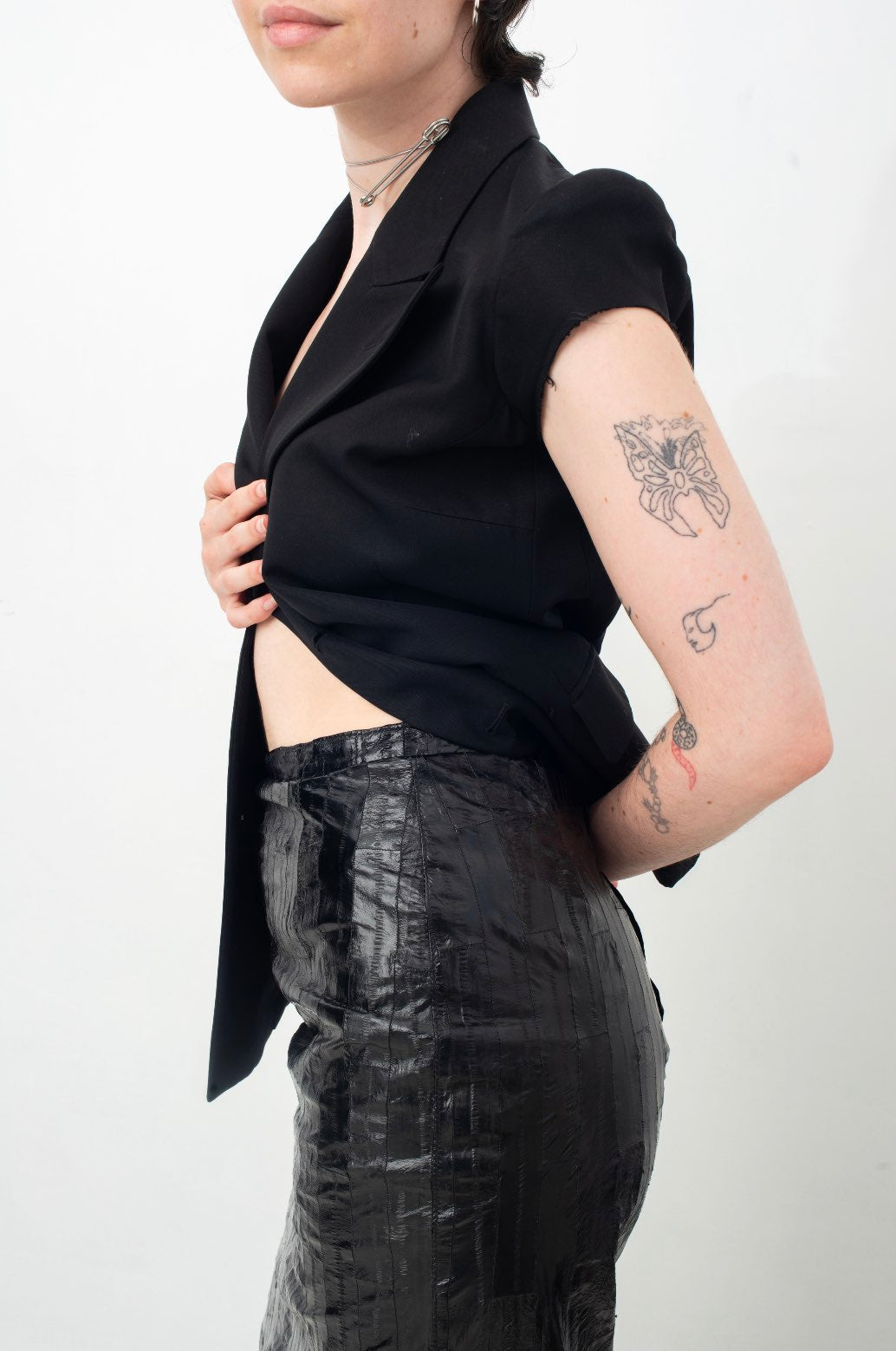 Krizia 80's black eel leather pencil skirt