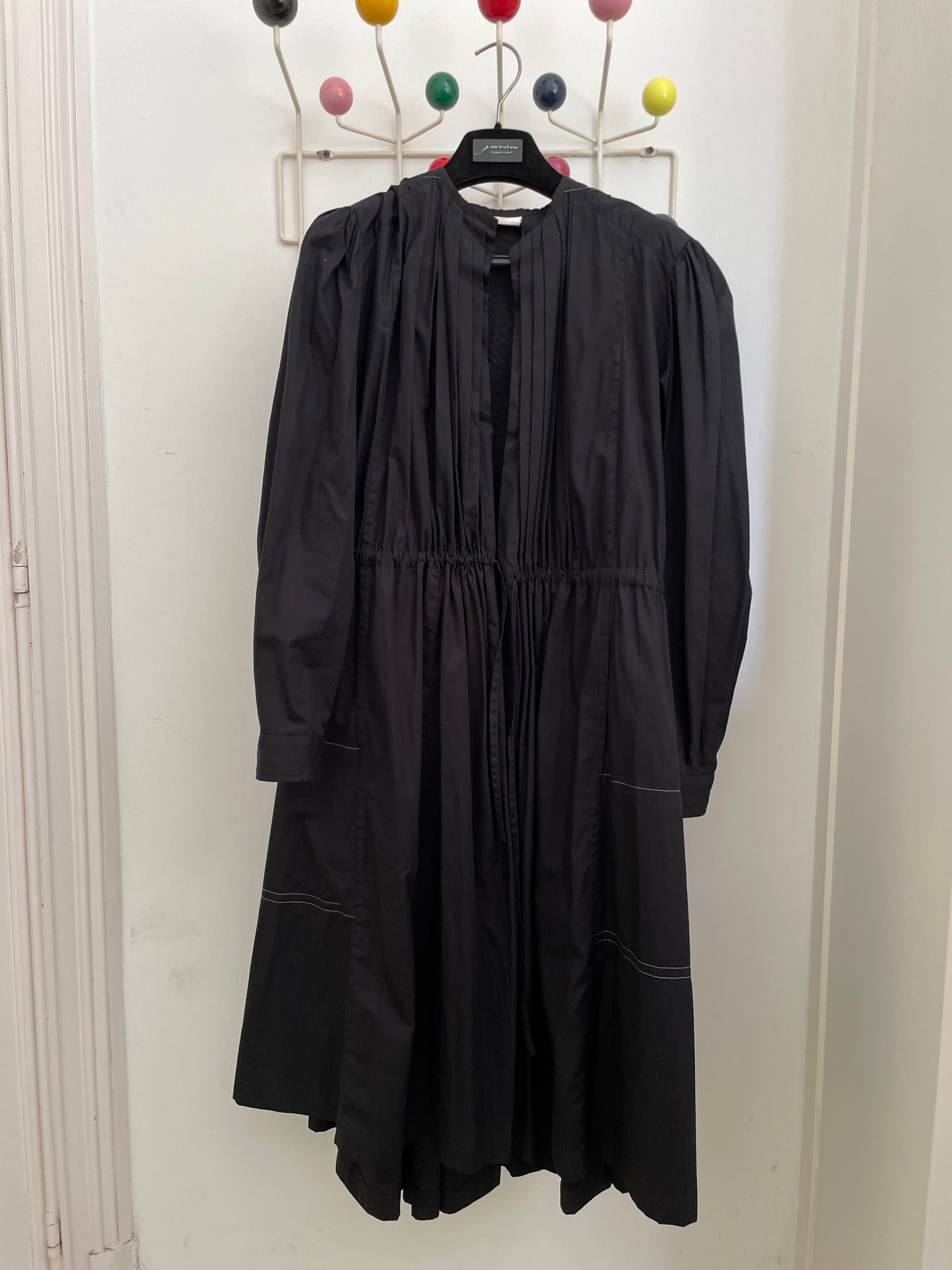 Dries van Noten SS 2006 black pleated long coat / dress