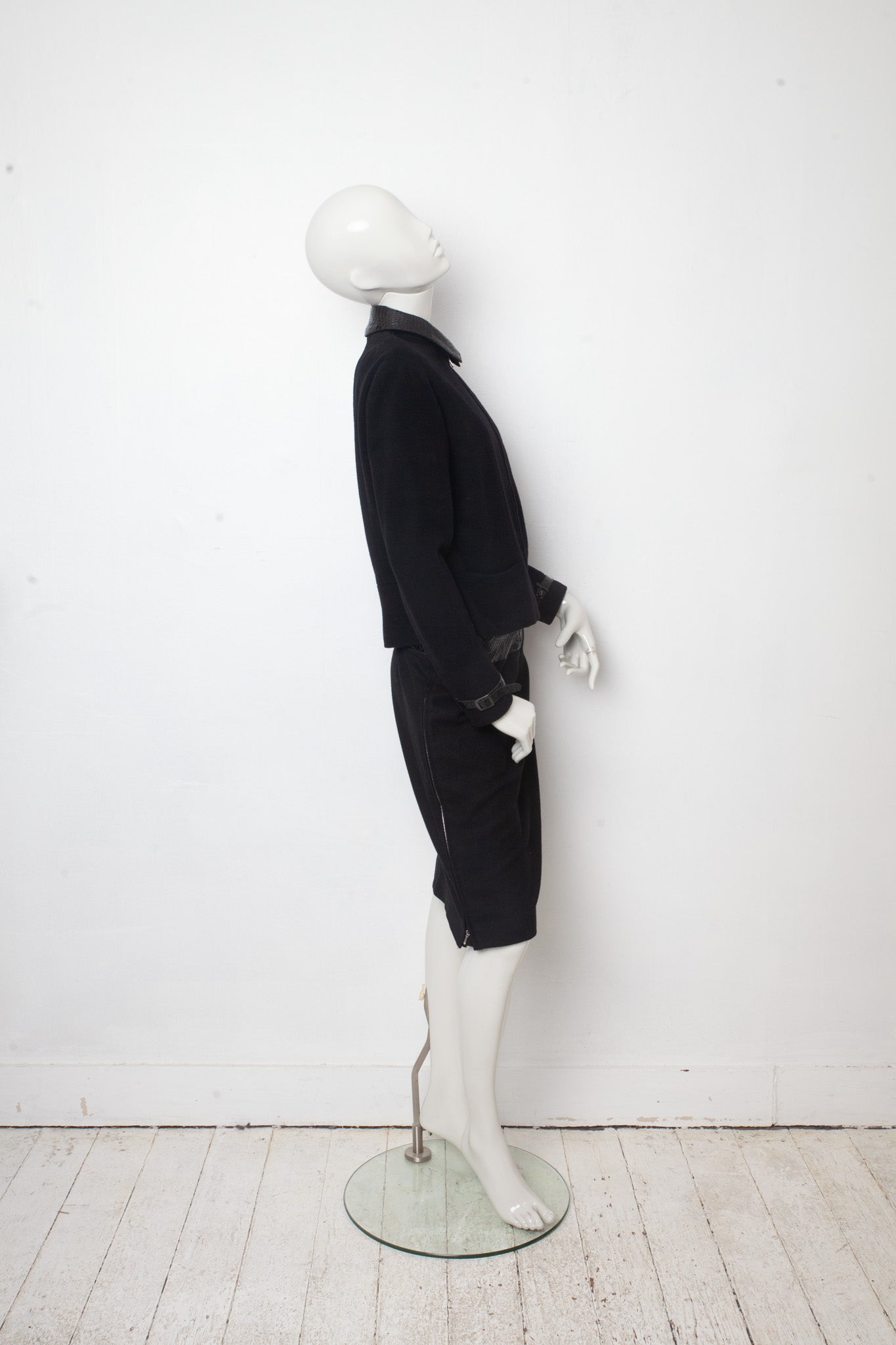 Lawrence Steele 90s wool and python black skirt suit