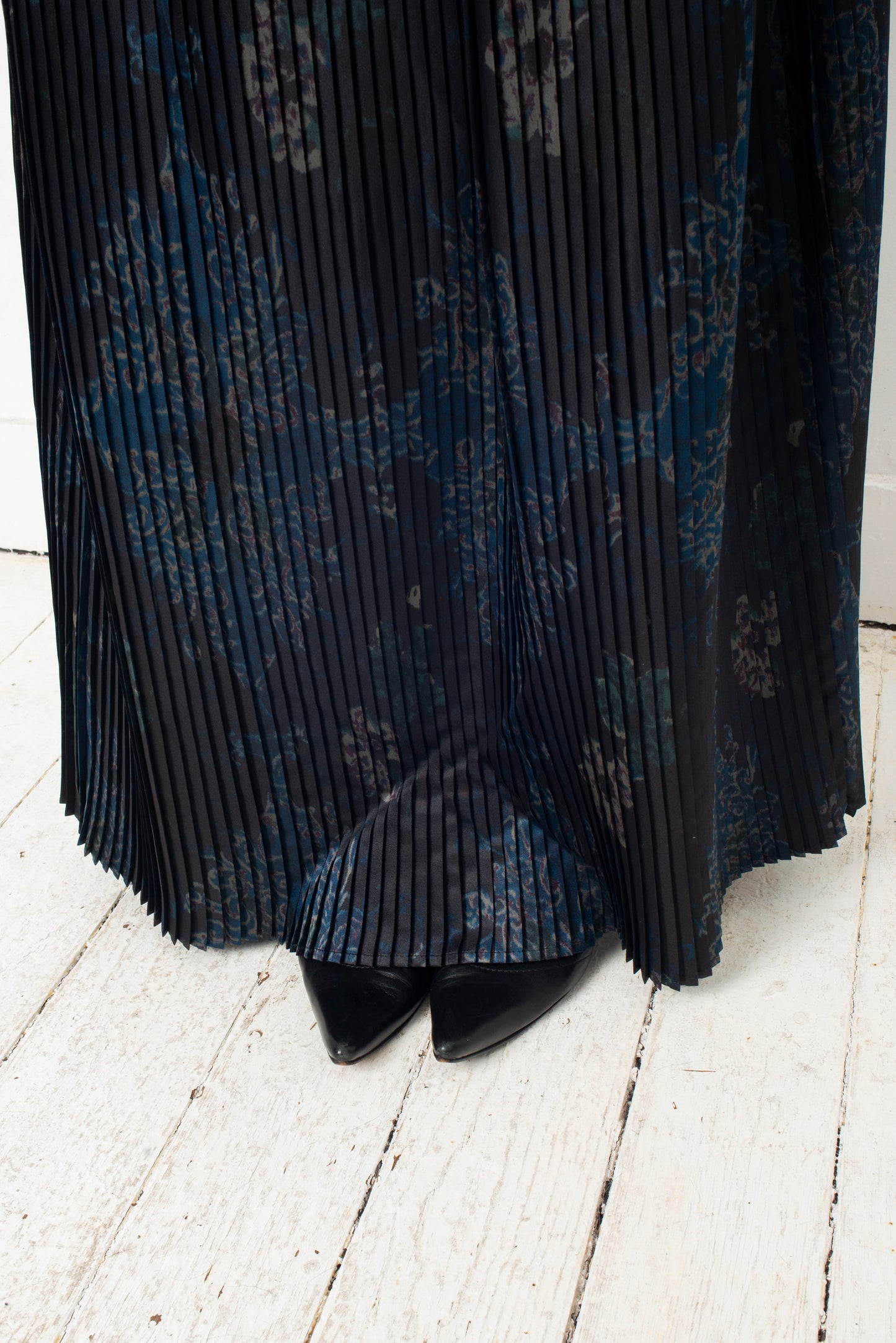 Dries van Noten silky dark blue pleated maxi skirt