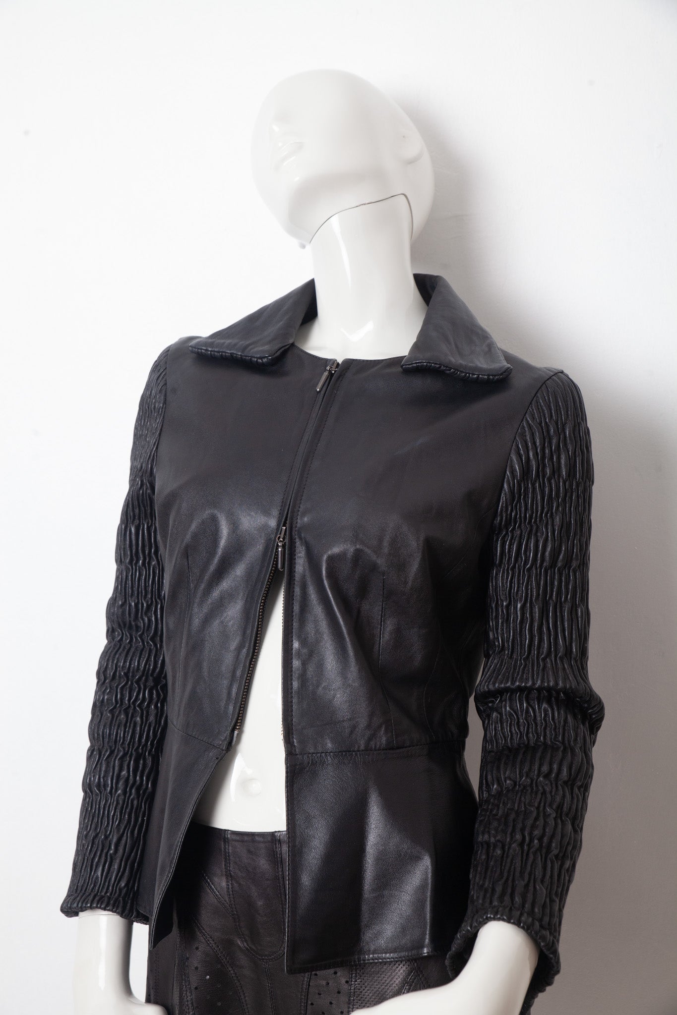 Armani 2000s black leather peplum jacket
