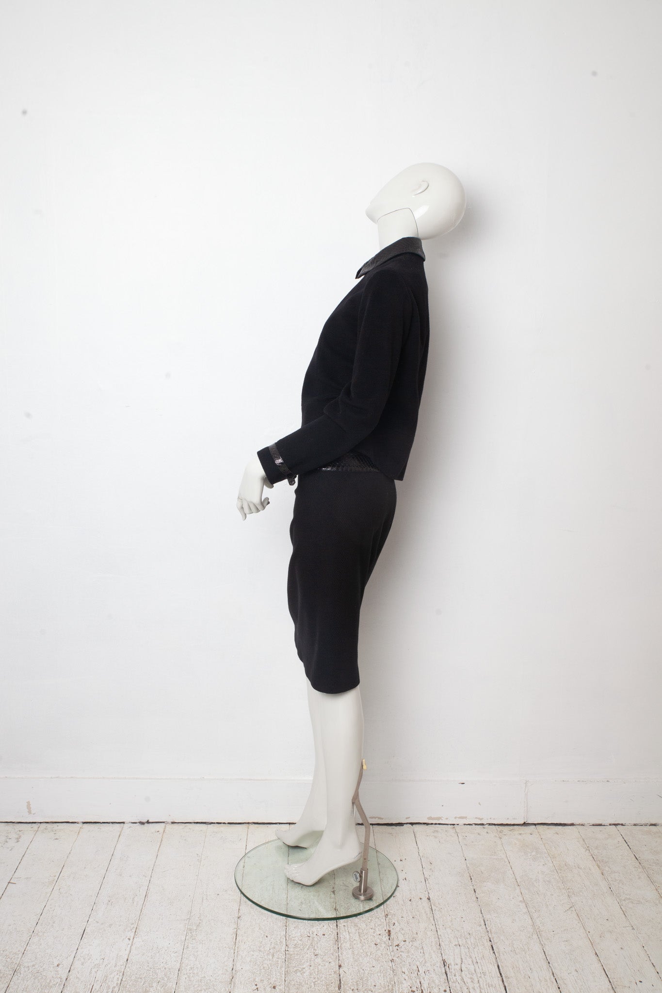 Lawrence Steele 90s wool and python black skirt suit