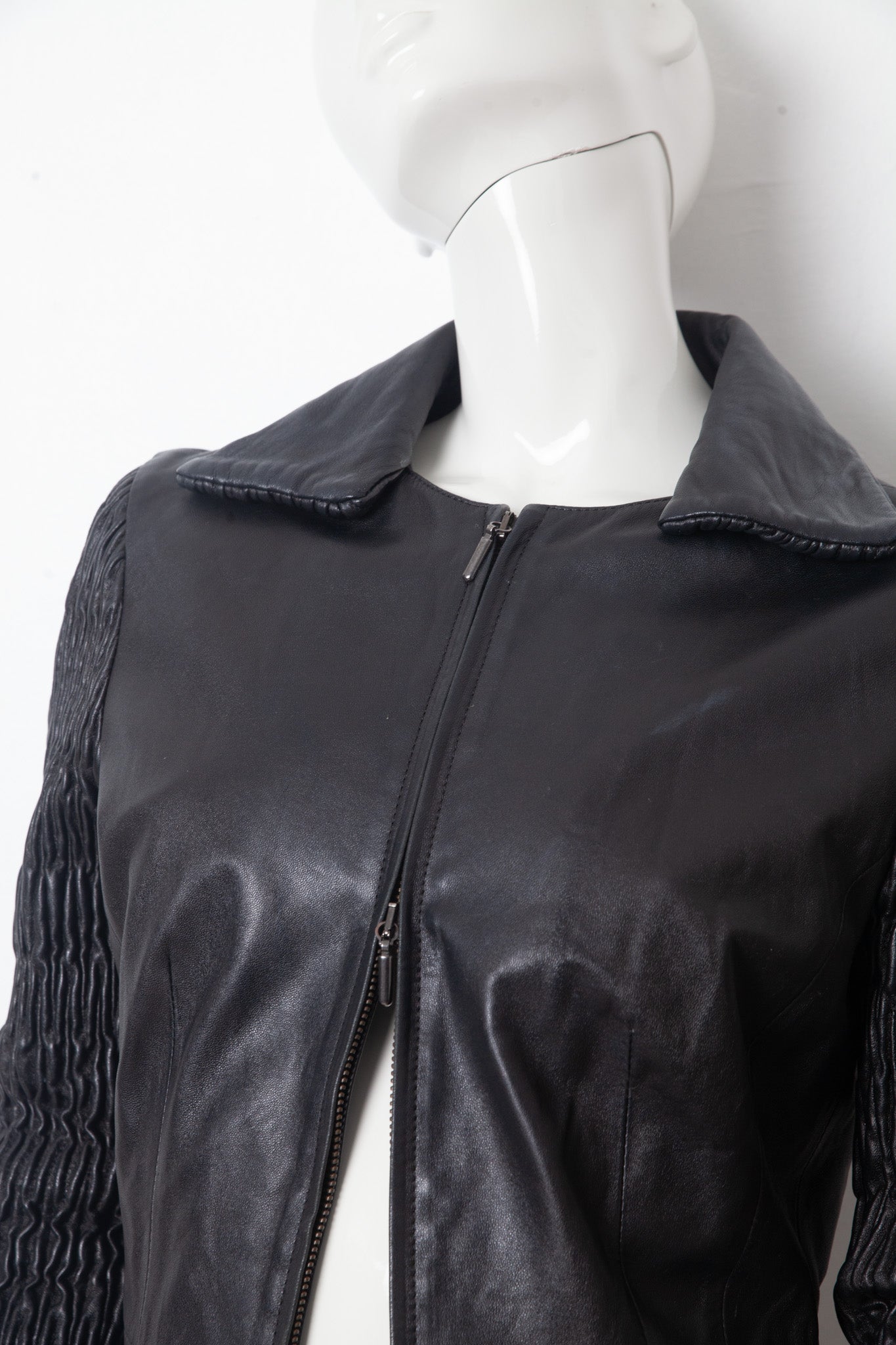 Armani 2000s black leather peplum jacket