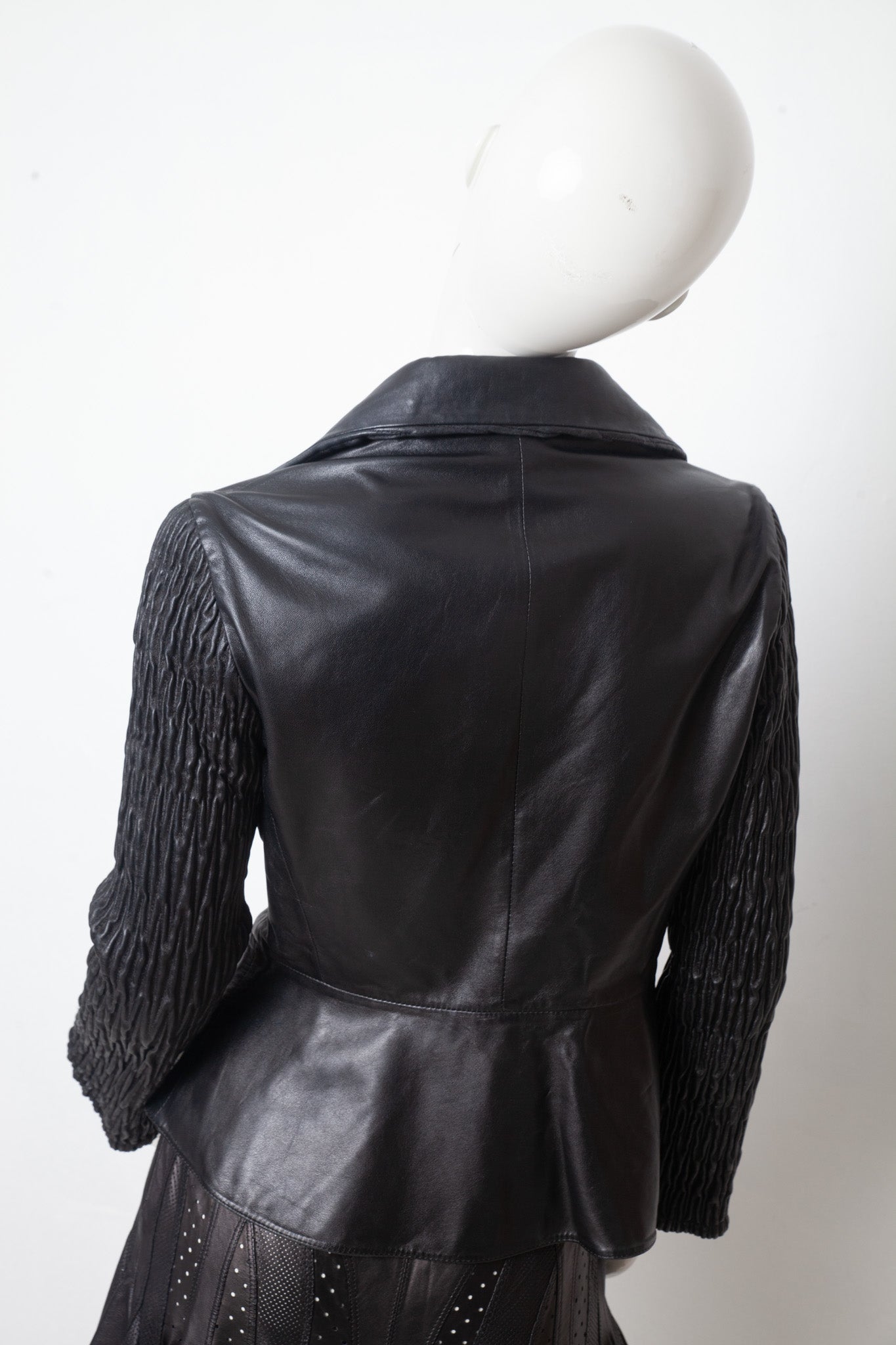 Armani 2000s black leather peplum jacket