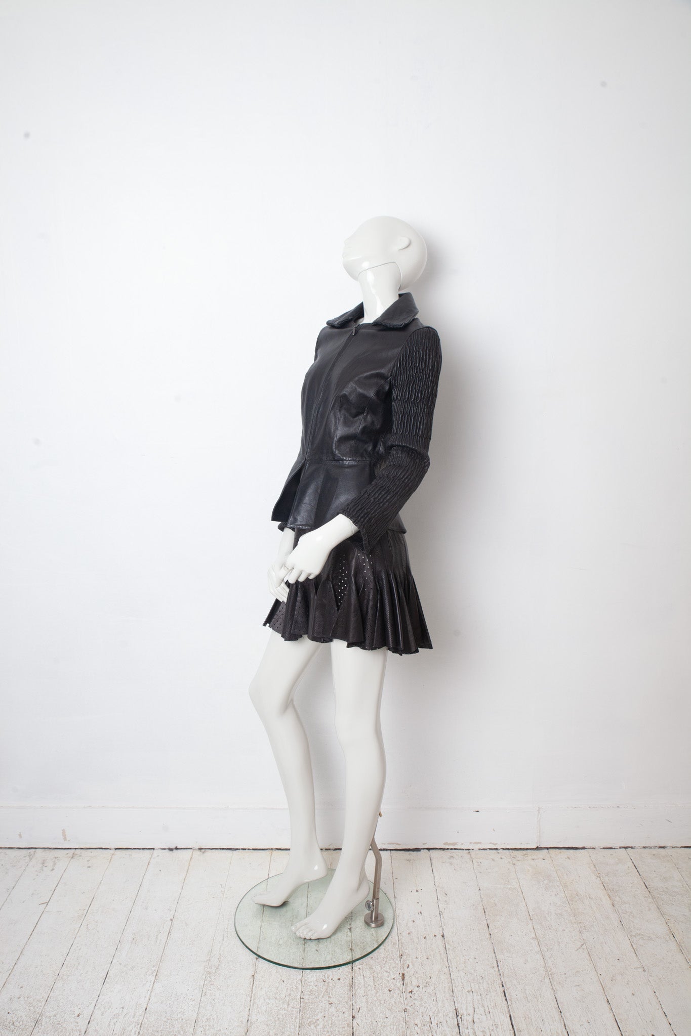 Armani 2000s black leather peplum jacket