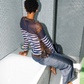 Jean Paul Gaultier 2001 striped graffiti mesh long sleeve shirt