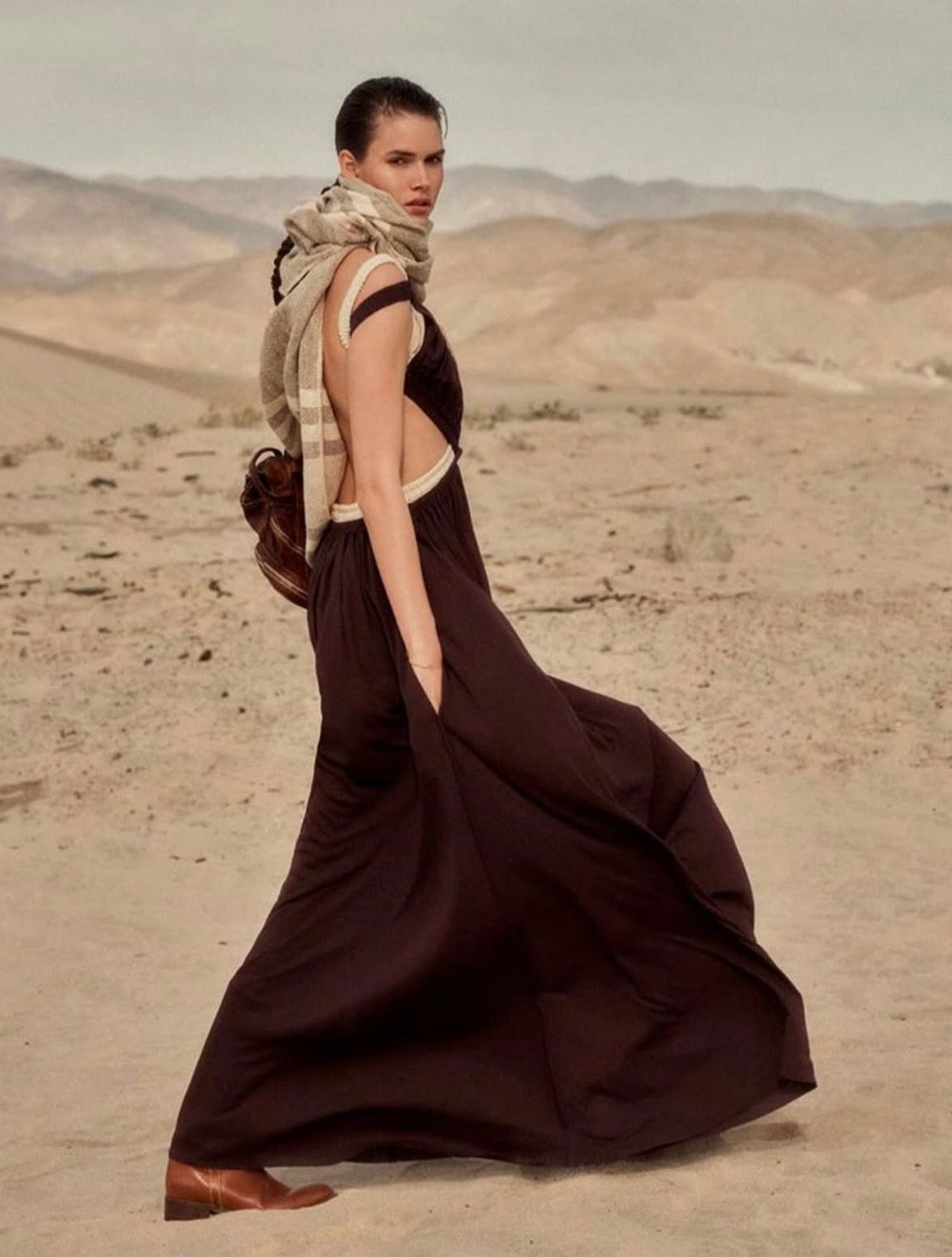 Céline SS 2017 aubergine jersey evening dress with open back