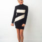 Thierry Mugler 90’s wool knit black and white  bodycon dress with zipper chest opening