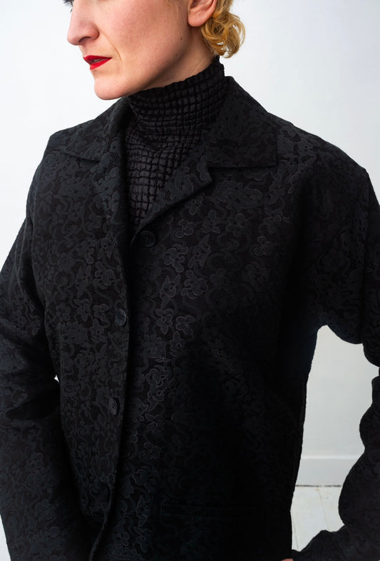 Issey Miyake 90’s short black jacket with flower and demon print