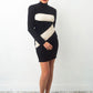 Thierry Mugler 90’s wool knit black and white  bodycon dress with zipper chest opening