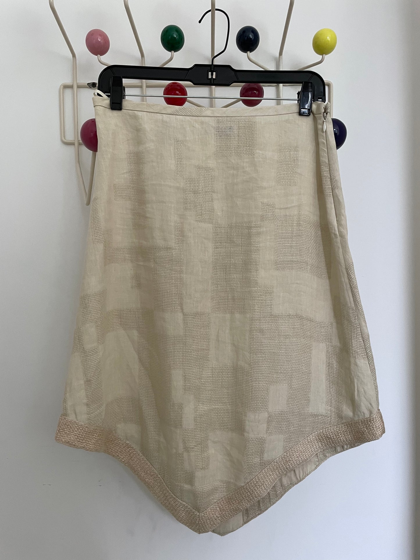 Ter et Bantine 90's beige linen reversed triangle shaped skirt