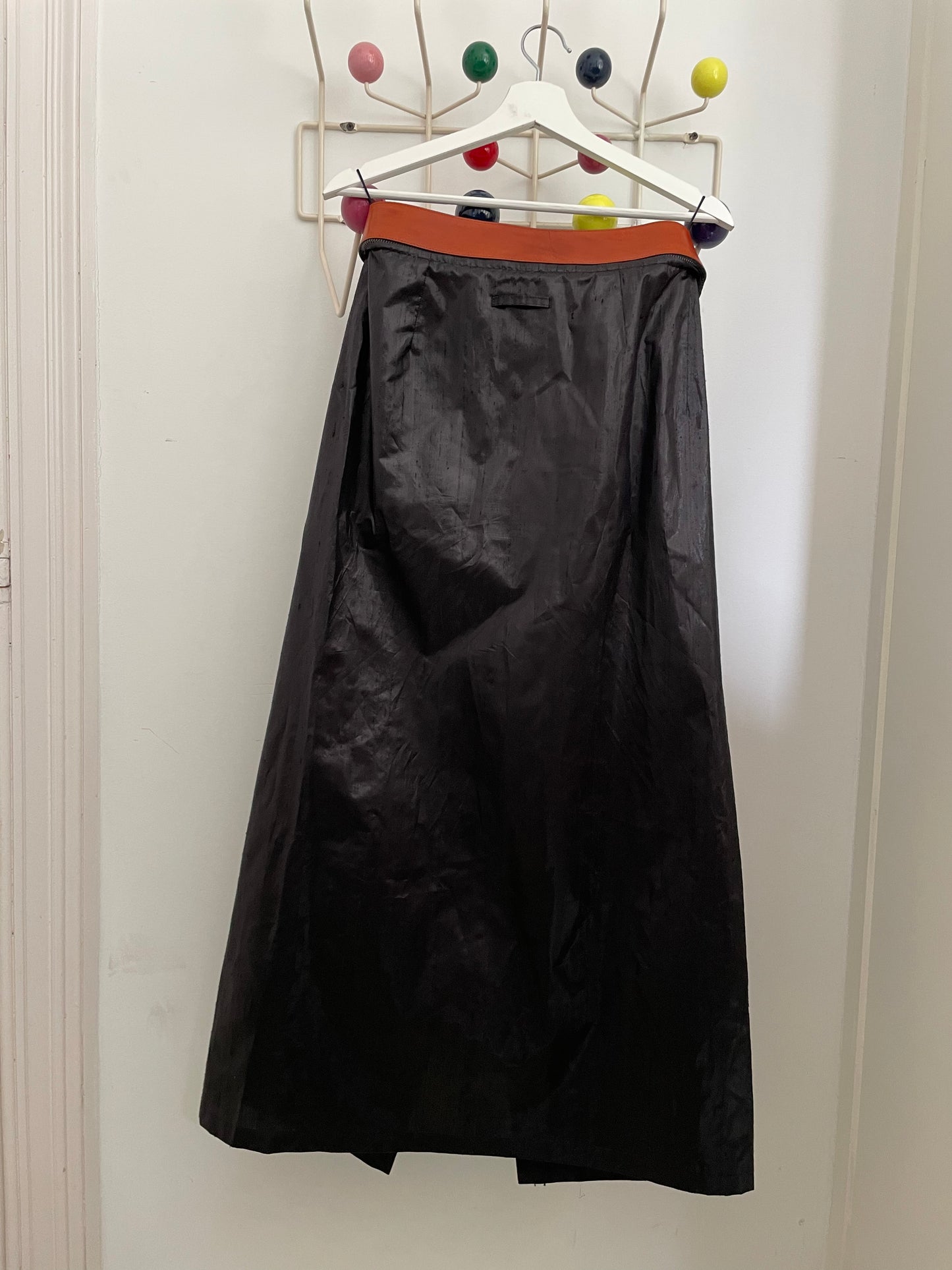 Jean Paul Gaultier SS 2000 black silk skirt with zipped leather belt