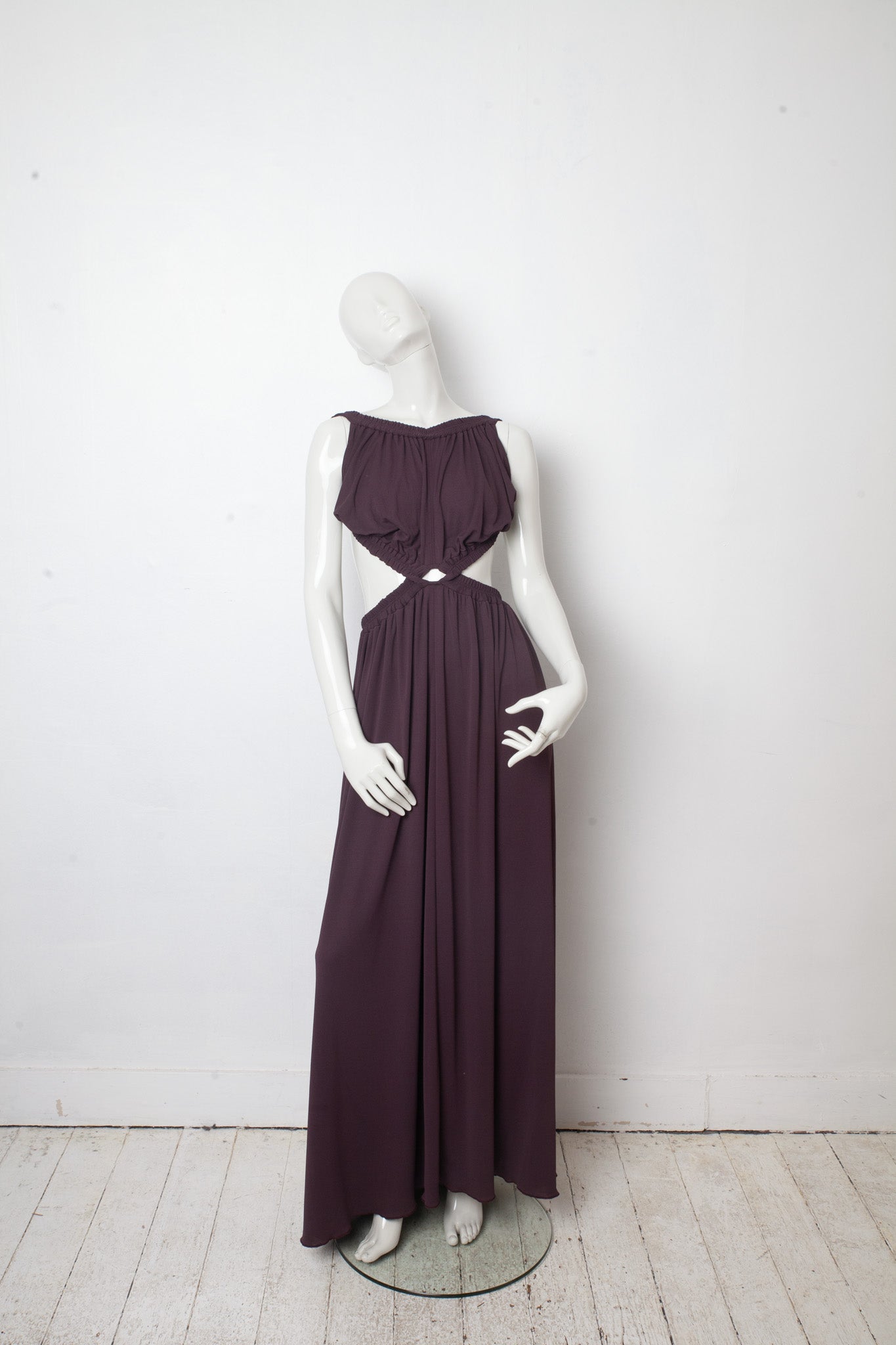 Céline SS 2017 aubergine jersey evening dress with open back