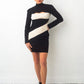 Thierry Mugler 90’s wool knit black and white  bodycon dress with zipper chest opening