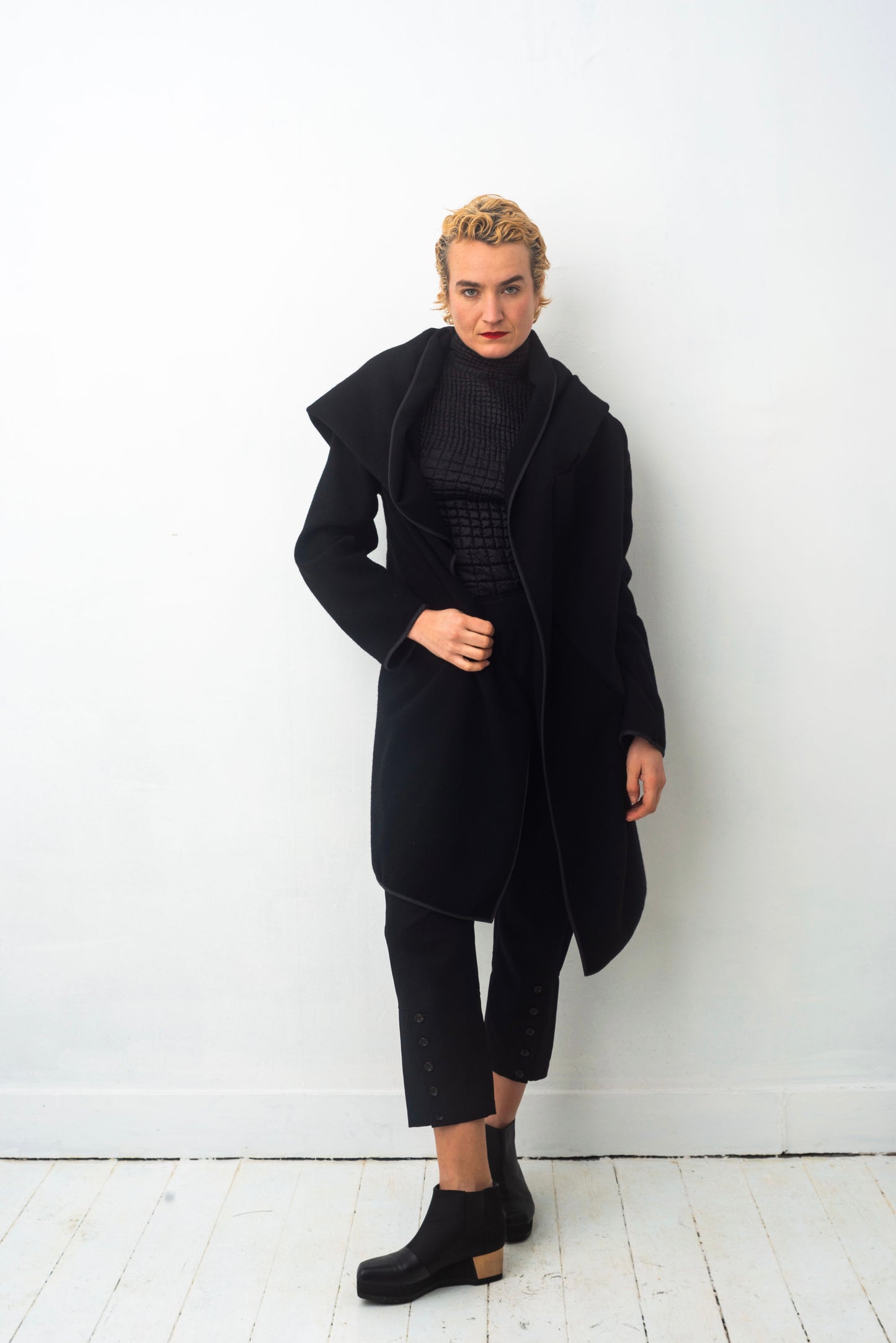 Comme des Garçons 90's black wool asymmetric jacket with oversized hood