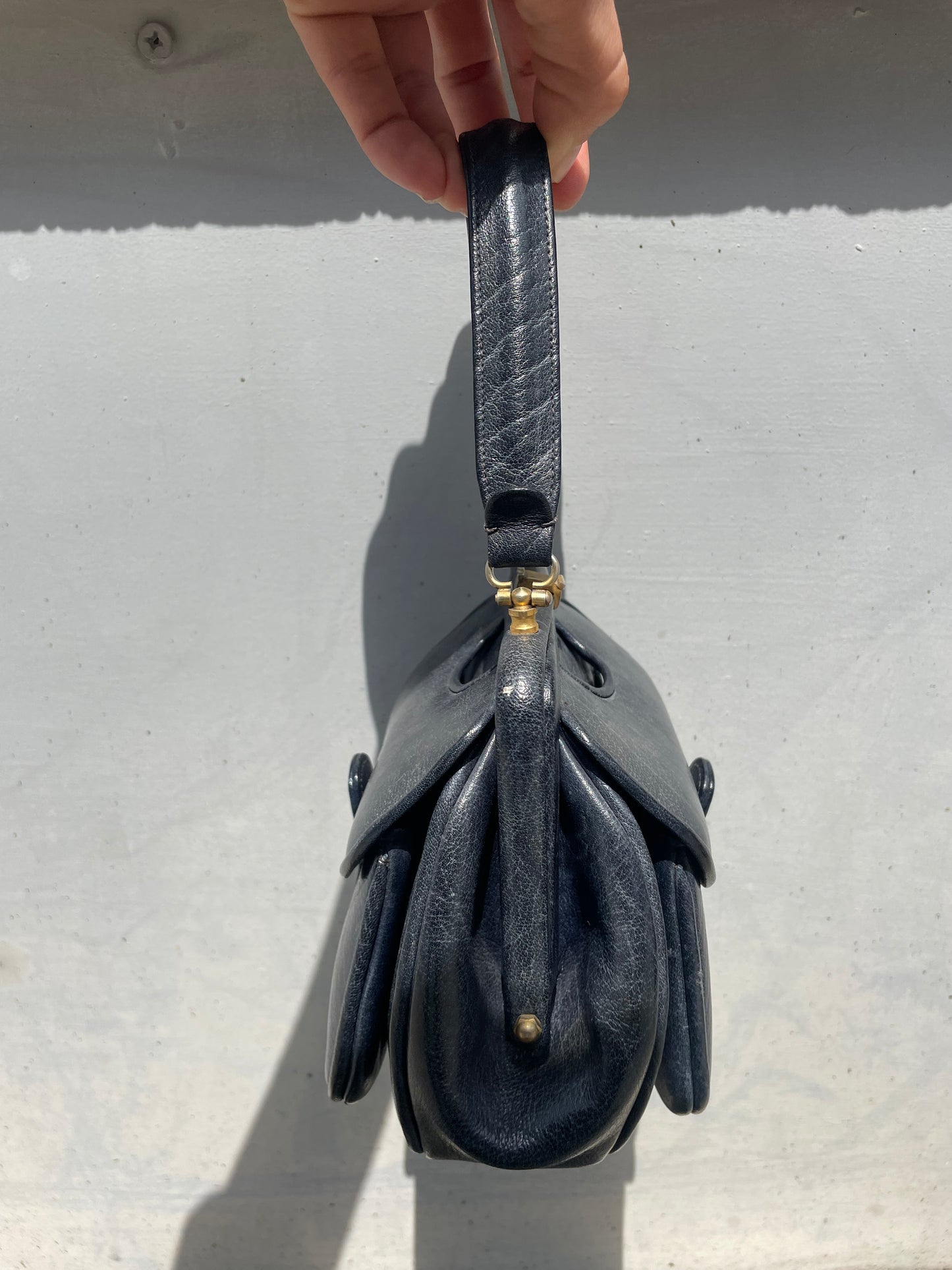 1950's vintage leather dark blue mini handbag