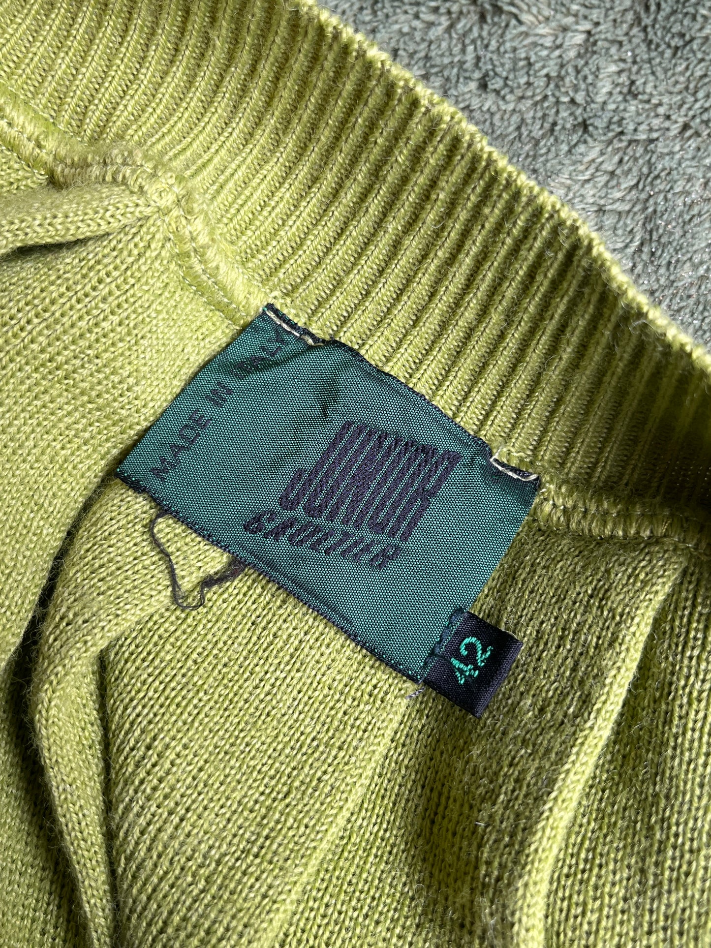 Jean Paul Gaultier 90's wool knit lime green pleated skirt