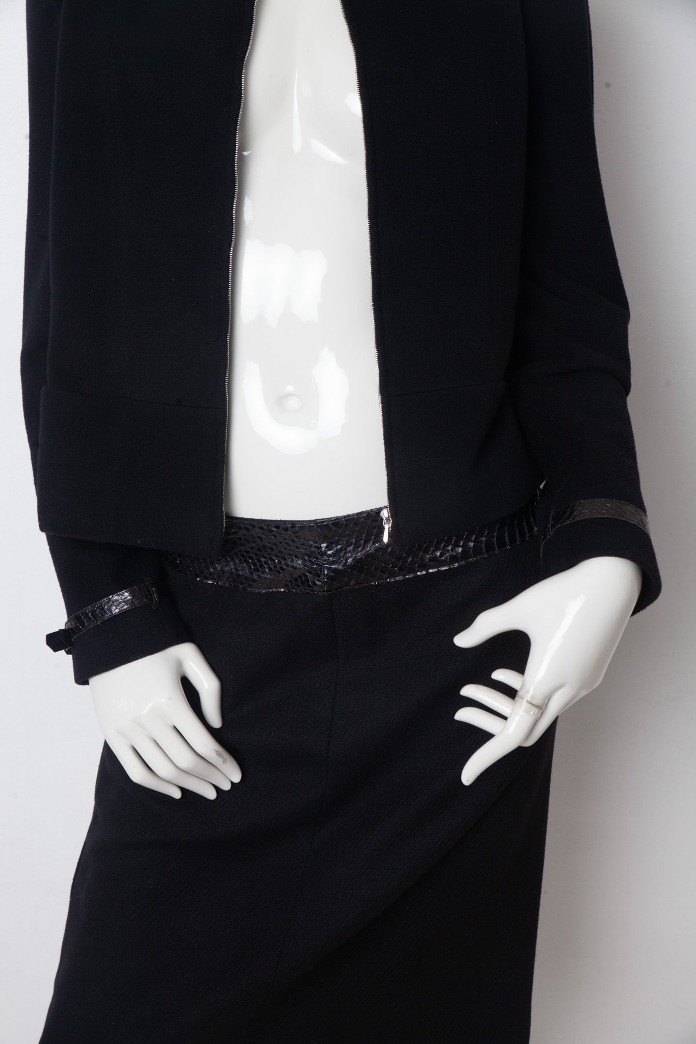 Lawrence Steele 90s wool and python black skirt suit