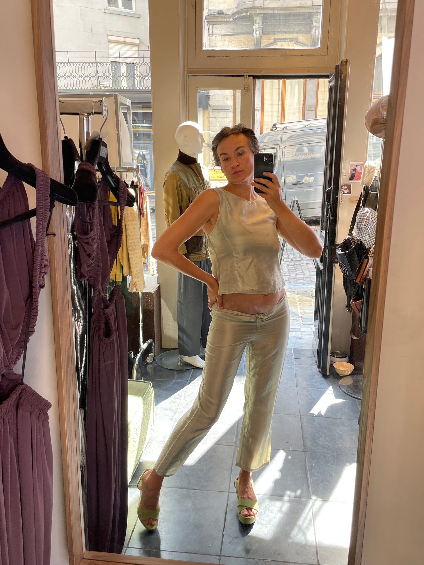 Emporio Armani 2000s mint green silk pantsuit