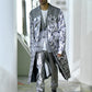 Comme des Garçons SS 2021 double layered silver abstract print coat