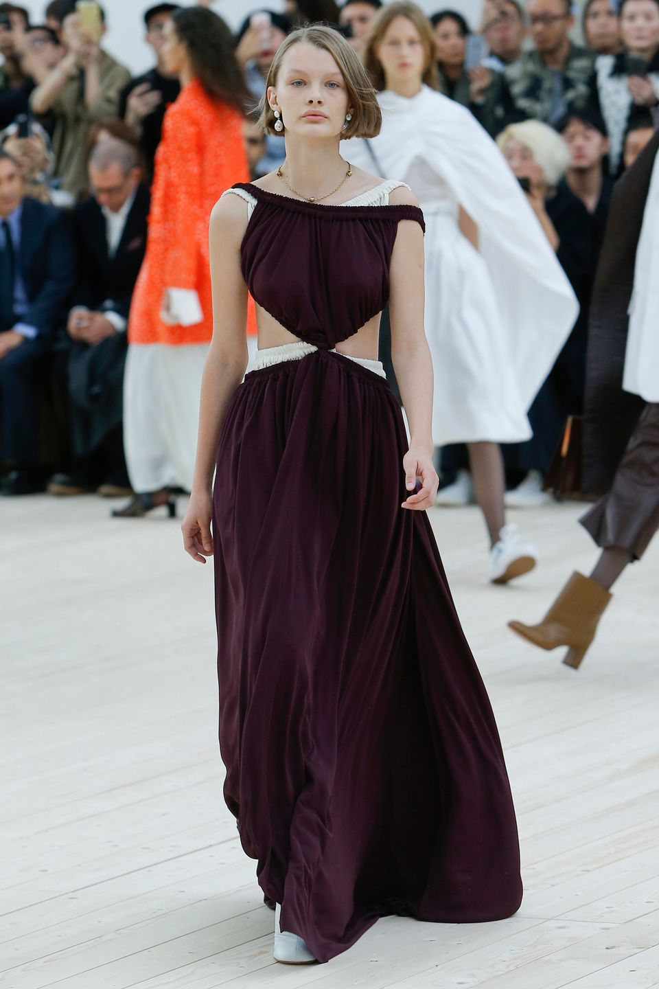 Céline SS 2017 aubergine jersey evening dress with open back