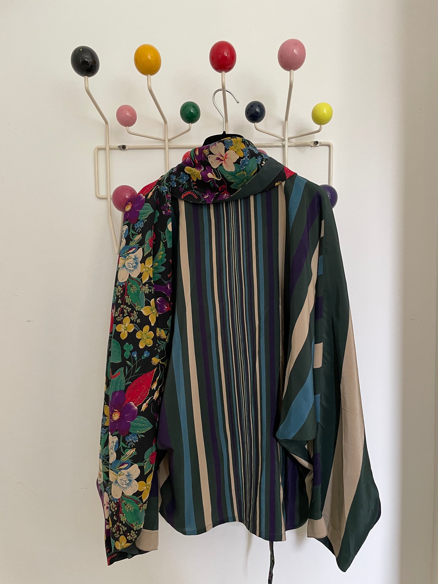 Gianni Versace 80s silk wrap shirt in stripes & flower print