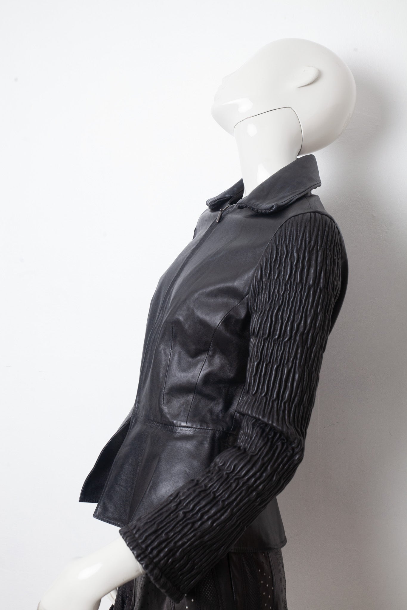 Armani 2000s black leather peplum jacket