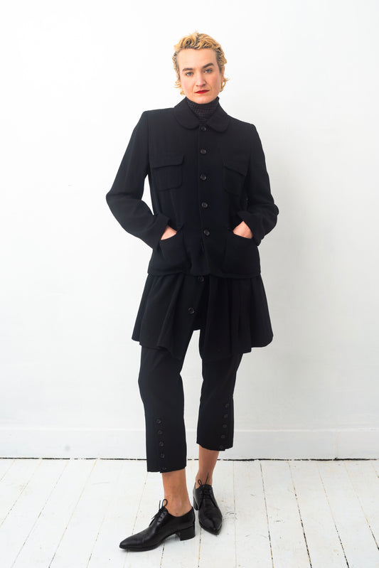 Comme des Garçons AD 1995 black wool coat with attached skirt