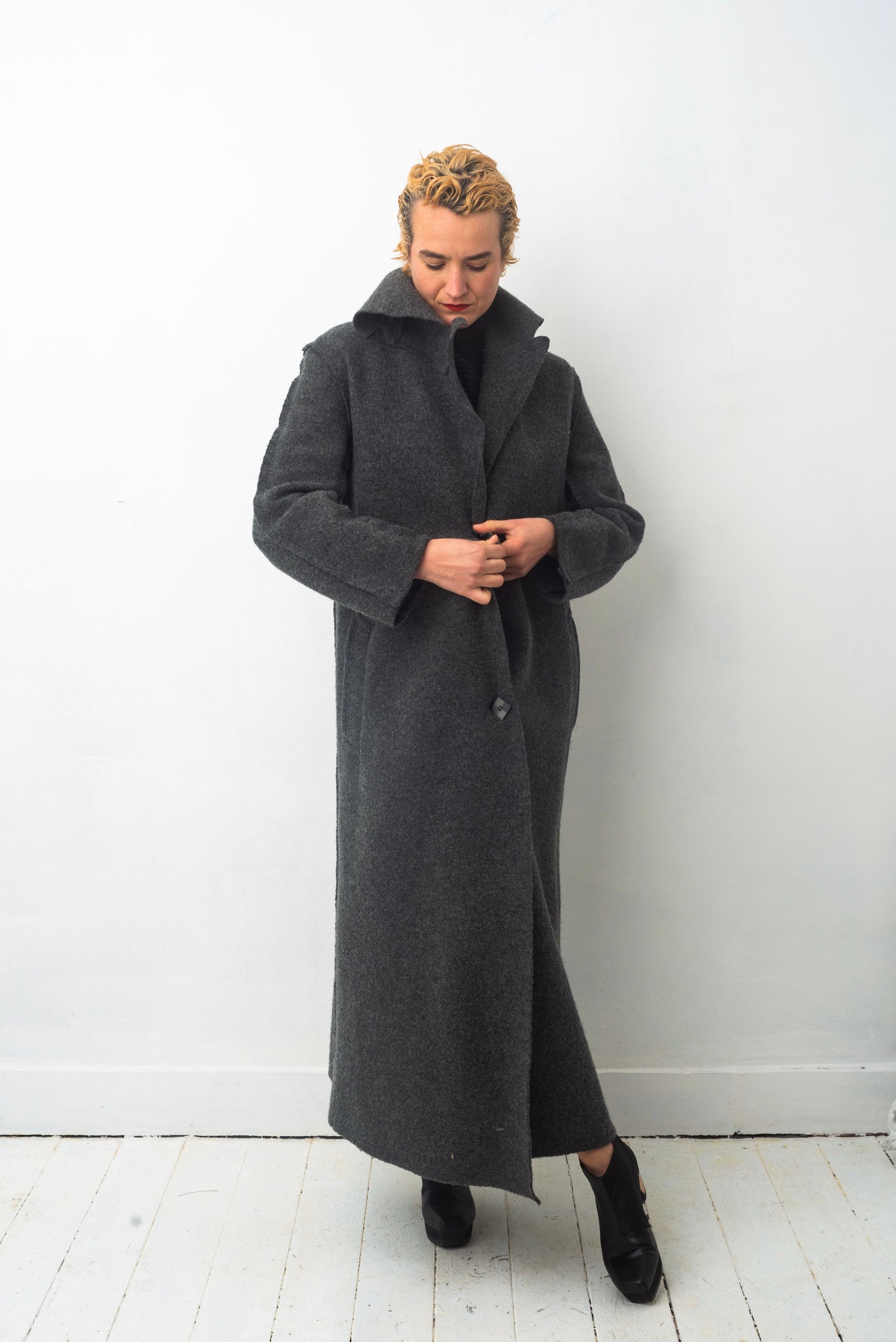 Comme des Garçons 90’s long grey boiled wool coat