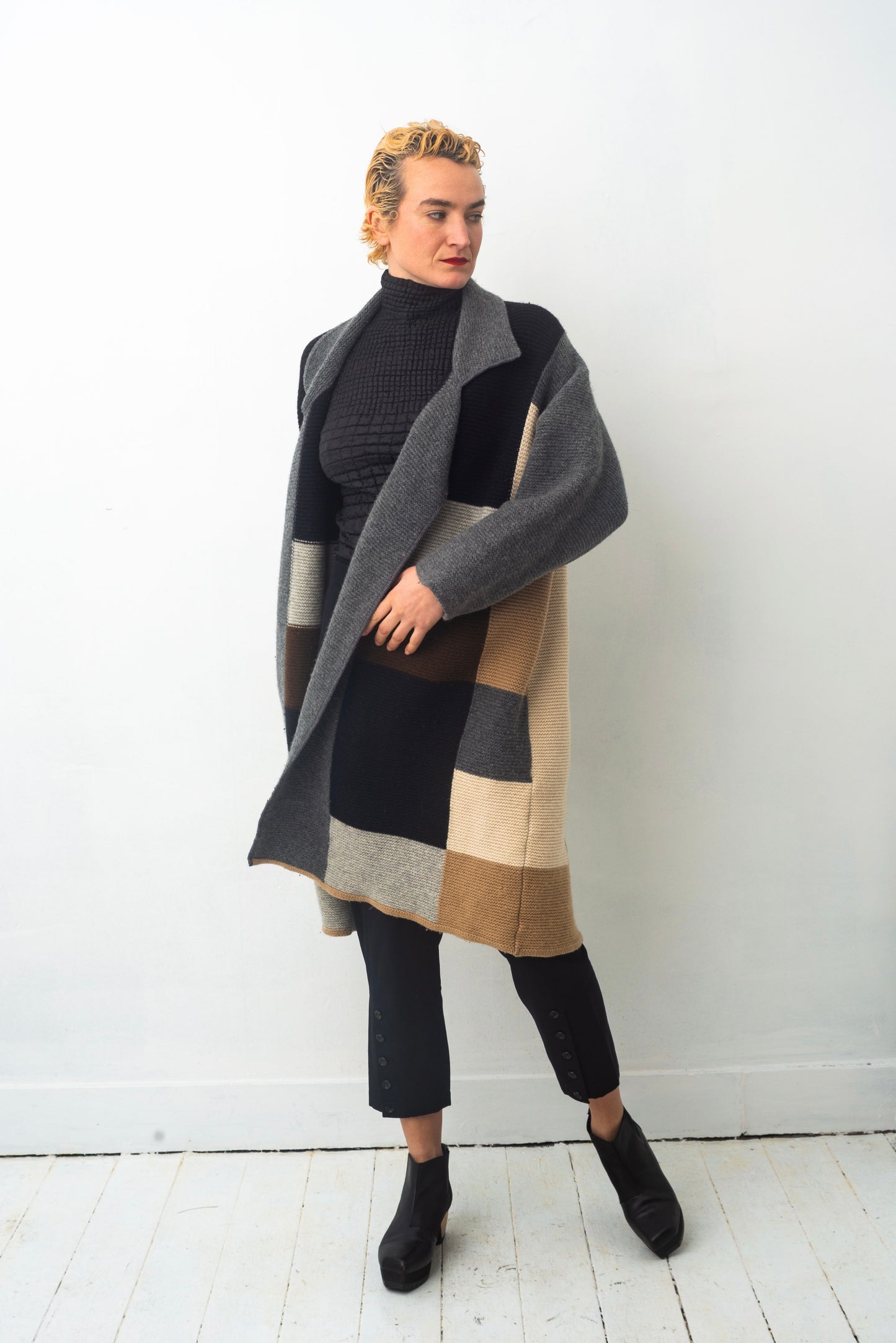 Kenzo 90’s graphic pattern knit wool cardicoat