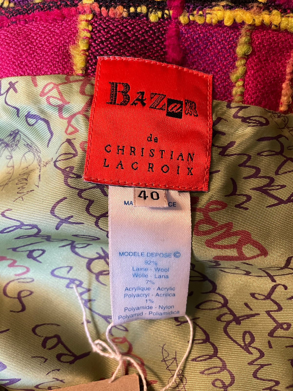 Christian Lacroix Bazaar 90's wool checkered pink and black maxi skirt