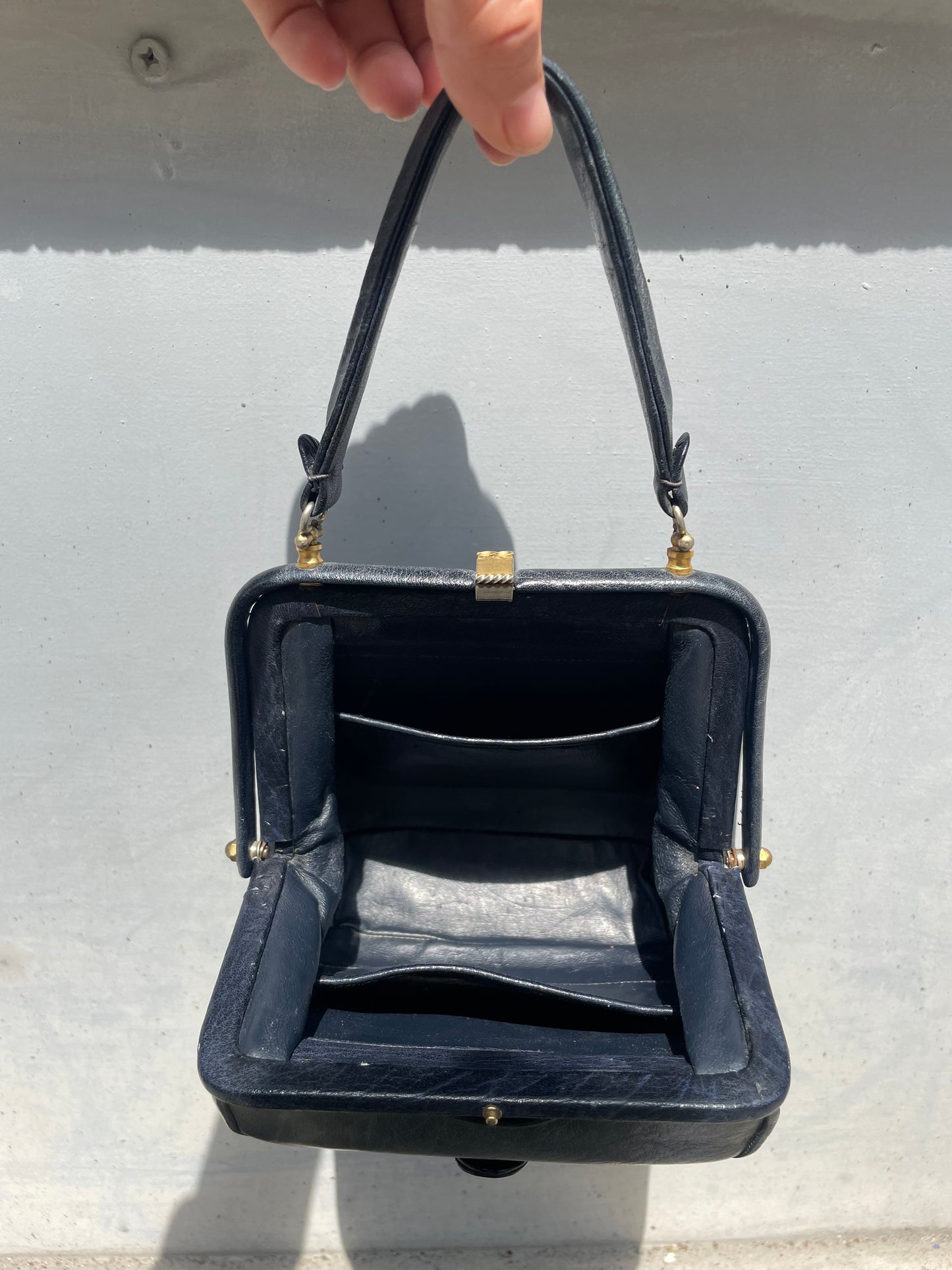 1950's vintage leather dark blue mini handbag