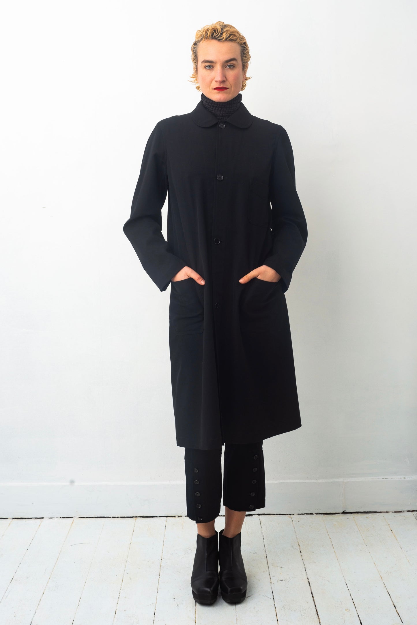 Comme des Garçons 90's black long light wool button down coat