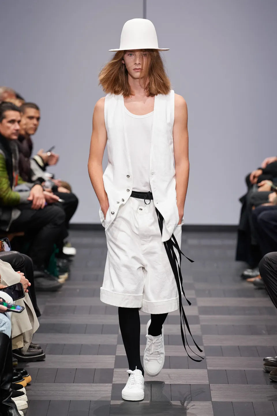 Ann Demeulemeester SS 2022 white denim oversized gilet with back slit and belts