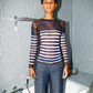 Jean Paul Gaultier 2001 striped graffiti mesh long sleeve shirt