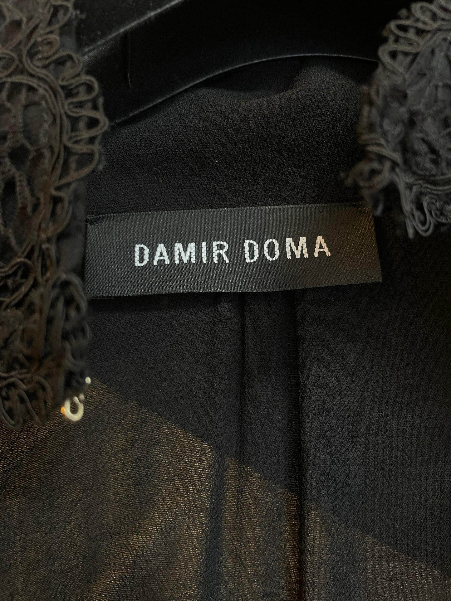 Damir Doma 2000's black silky sheer dress with deep V neck with lace trim