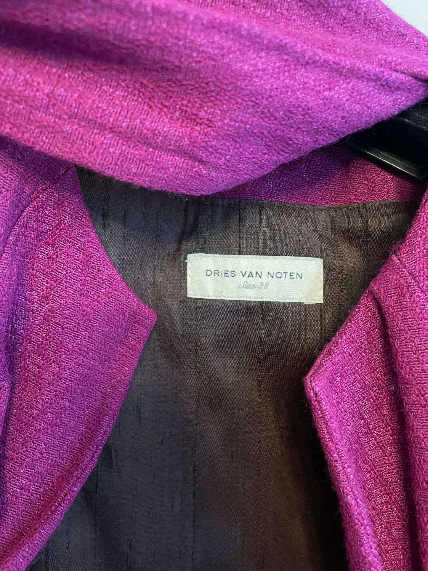 Dries van Noten FW 2005 fuchsia kimono jacket with belt and fur sleeves