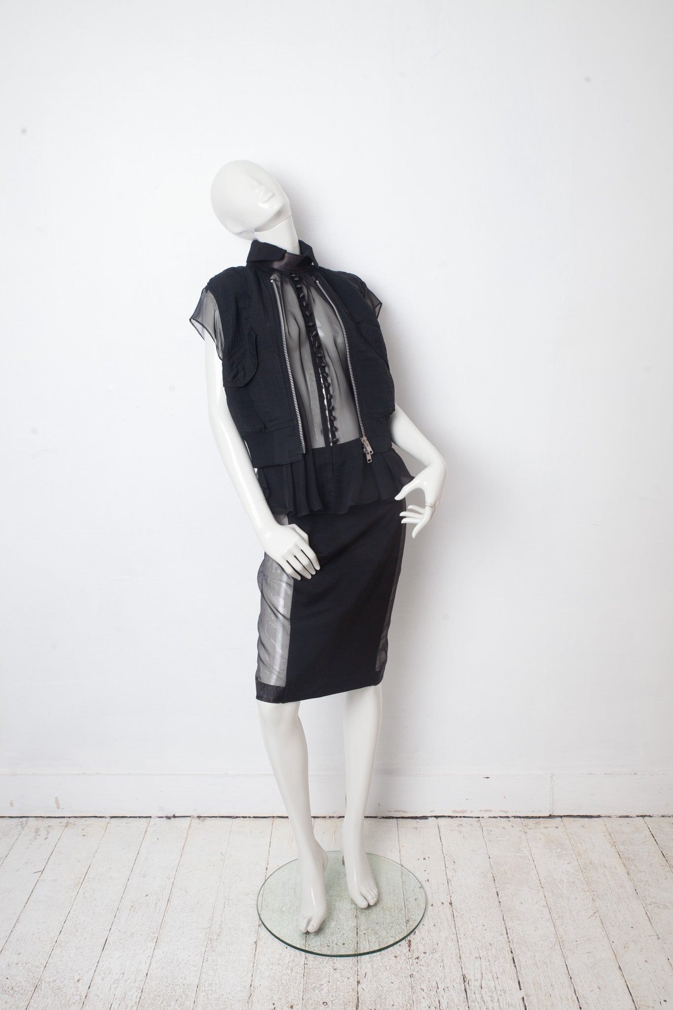 Jean Paul Gaultier for OVS 2016 black pencil skirt with mesh sides