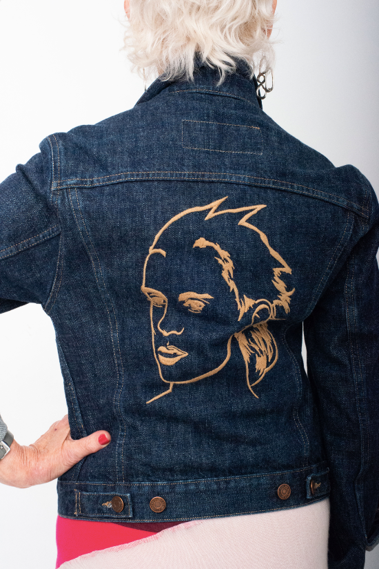 Jeremy Scott Paris 2000's denim jacket with embroidered face