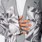 Comme des Garçons SS 2021 double layered silver abstract print coat