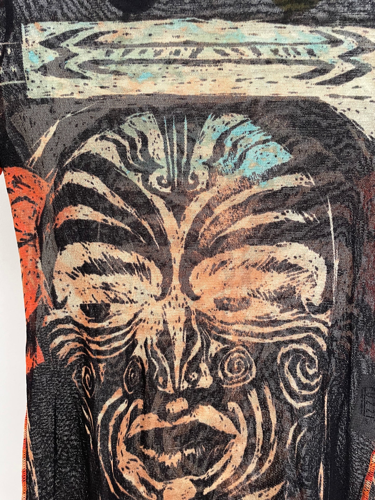 Jean Paul Gaultier SS 1995 Maori mesh printed top