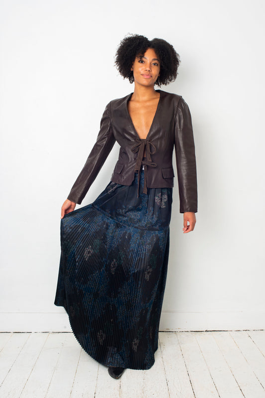 Dries van Noten silky dark blue pleated maxi skirt