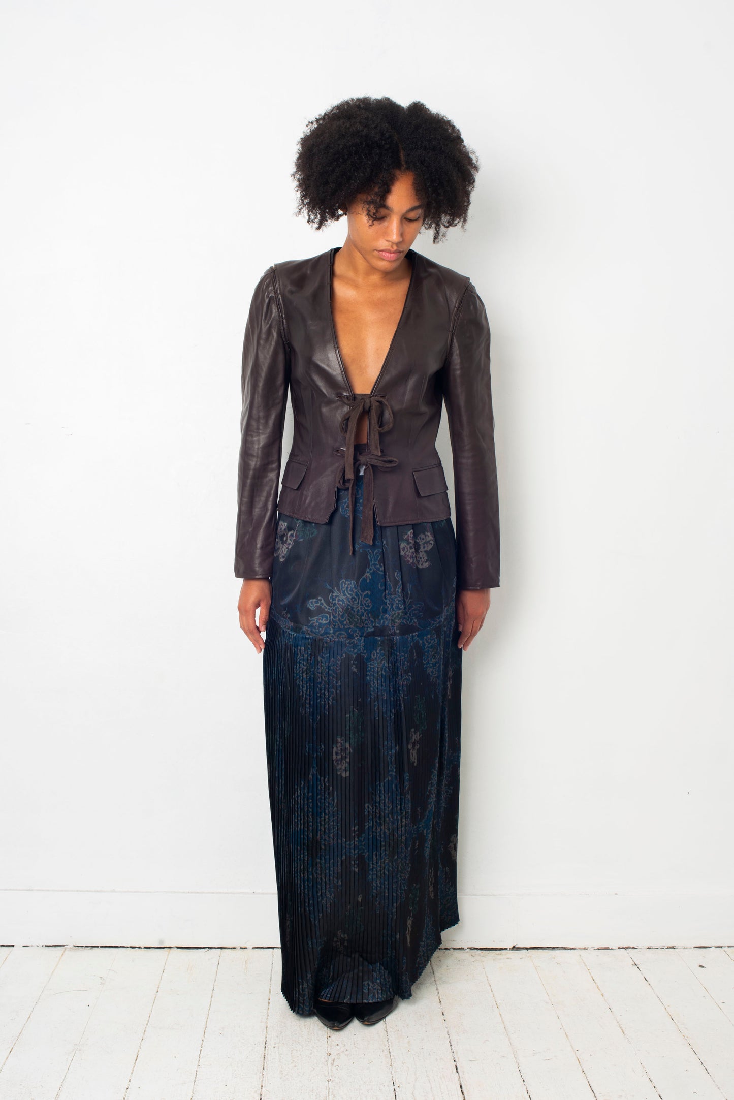 Dries van Noten silky dark blue pleated maxi skirt