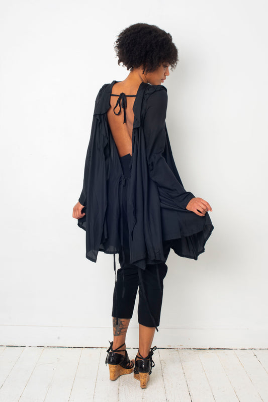 Ann Demeulemeester black silk tunic with open back