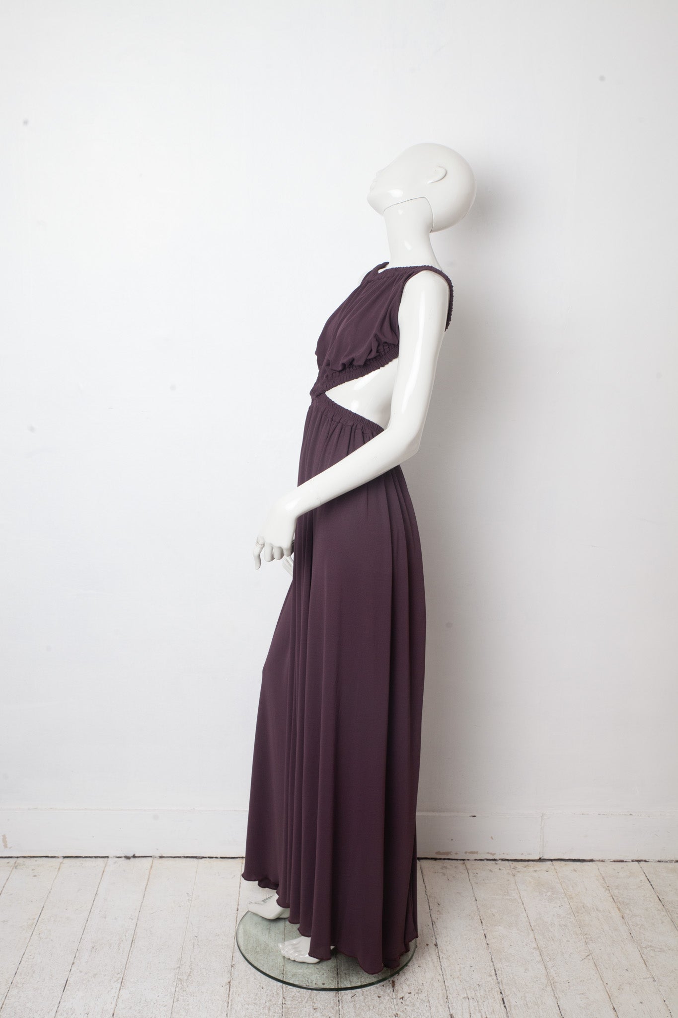 Céline SS 2017 aubergine jersey evening dress with open back