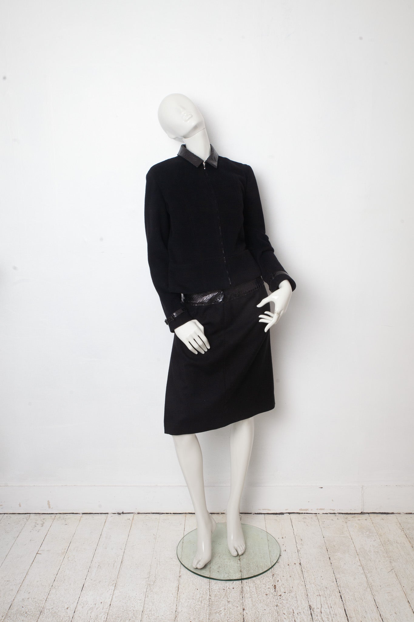 Lawrence Steele 90s wool and python black skirt suit