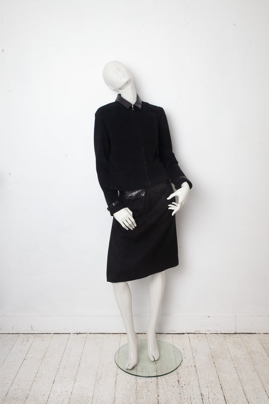 Lawrence Steele 90s wool and python black skirt suit