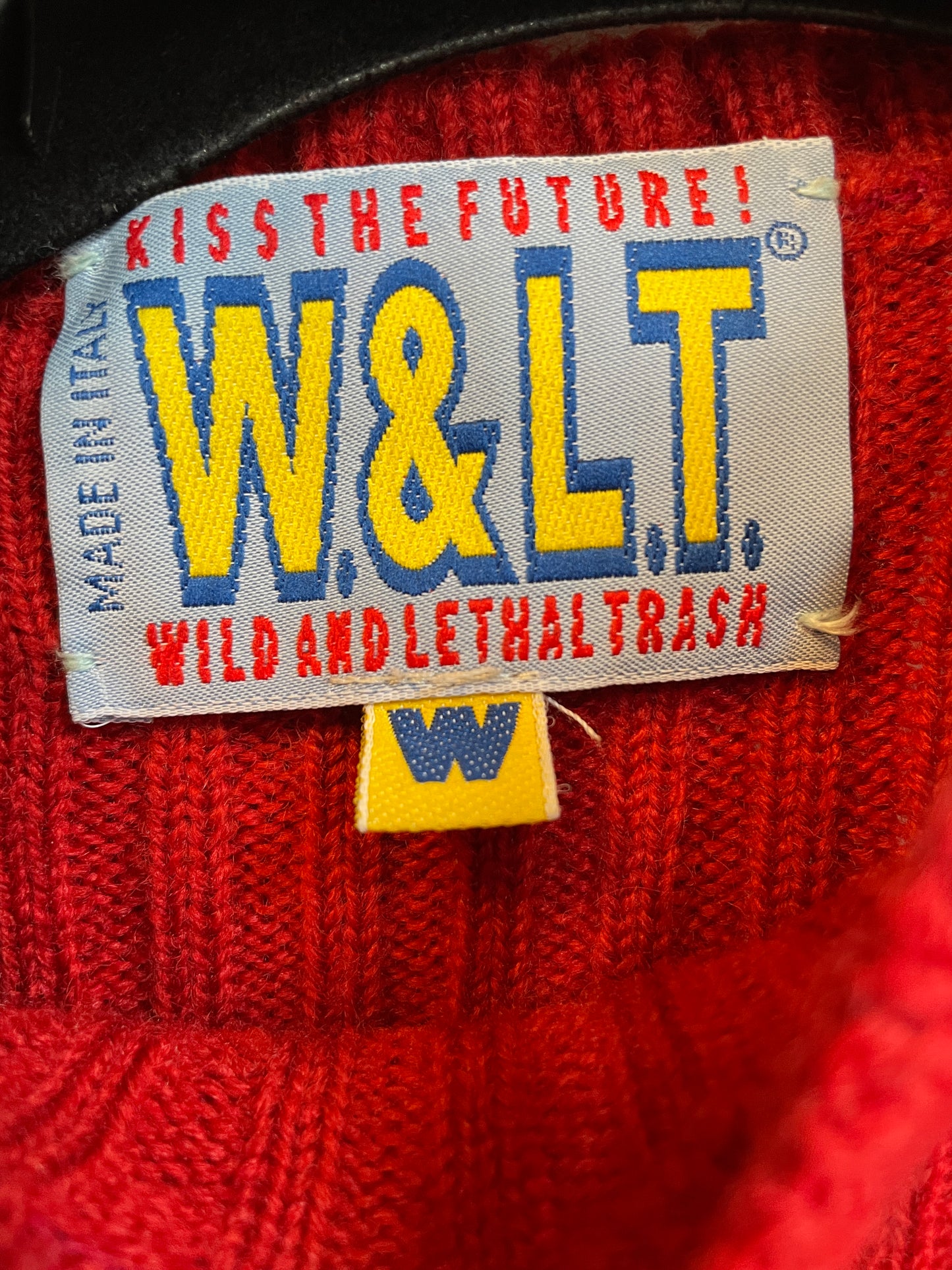 Walter van Beirendock 90's one sleeve red ribbed knit sweater
