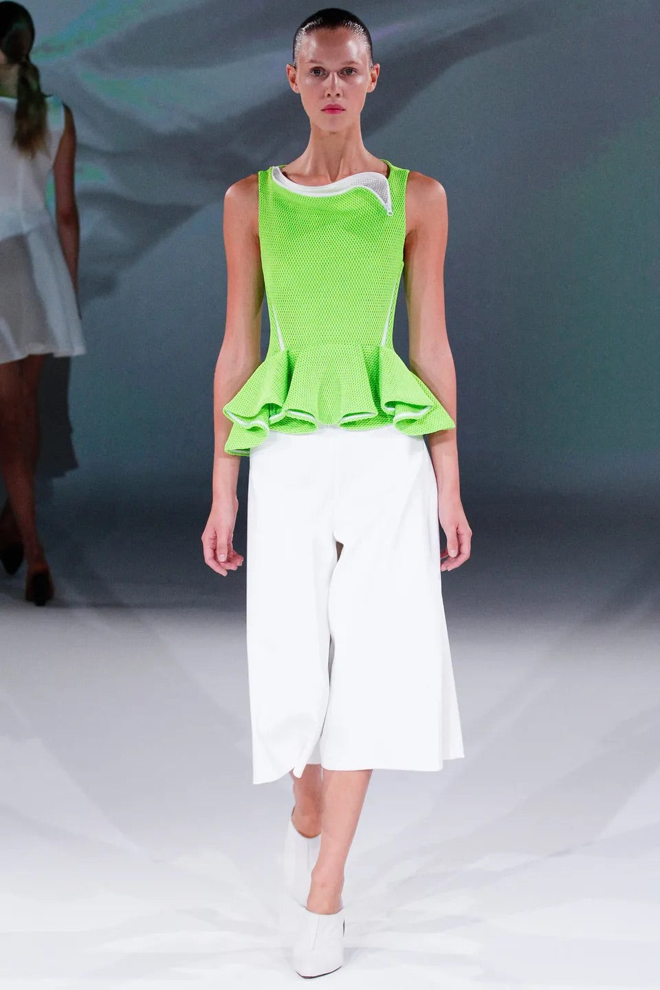 Chalayan 2000's fluorescent yellow mesh peplum top